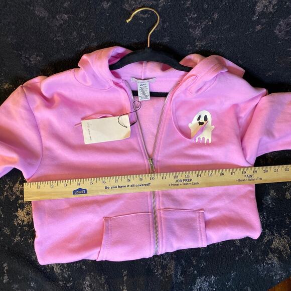 Women's Pink Zippered Hoodie Size XS with Dripping Ghost NWT If It Were Me BOO - Picture 6 of 7